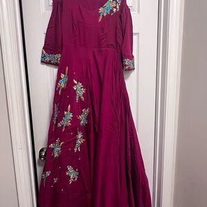 Elegant Magenta Embroidered Dress customized design